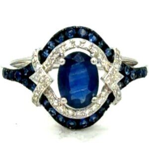 Effy 14K  Sapphire & Diamond White Gold Engagement Size 7 Ring